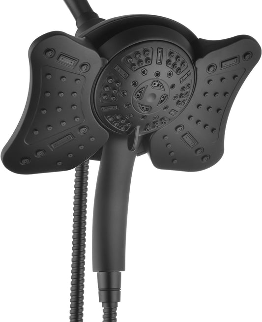Shower Heads with Handheld Spray Combo: High Pressure Rain Shower Heads with Built-in Power Wash, 9 Mode Adjustable Dual Rainfall Showerhead with Anti-Clog Nozzles and Hose