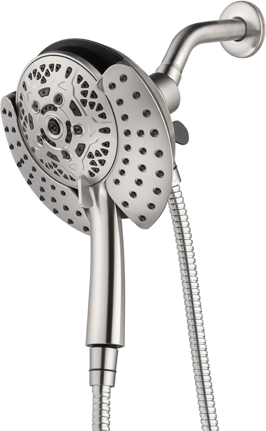 Shower Heads with Handheld Spray Combo: 7.2" Rainfall Shower Head & Handheld Shower Head 2-IN-1 Shower Head with 60" Rotatable Stainless Steel Hose Nickel, Shower Trim Systems