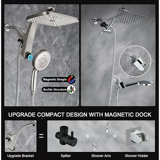 KESTE High Pressure Rain Shower Head: Upgrade Shower Heads with Handheld Spray Combo with Fixed Showerhead & 10 Sprays Handheld, Detachable Shower head Built-in Magnetic Docking & Power Jets