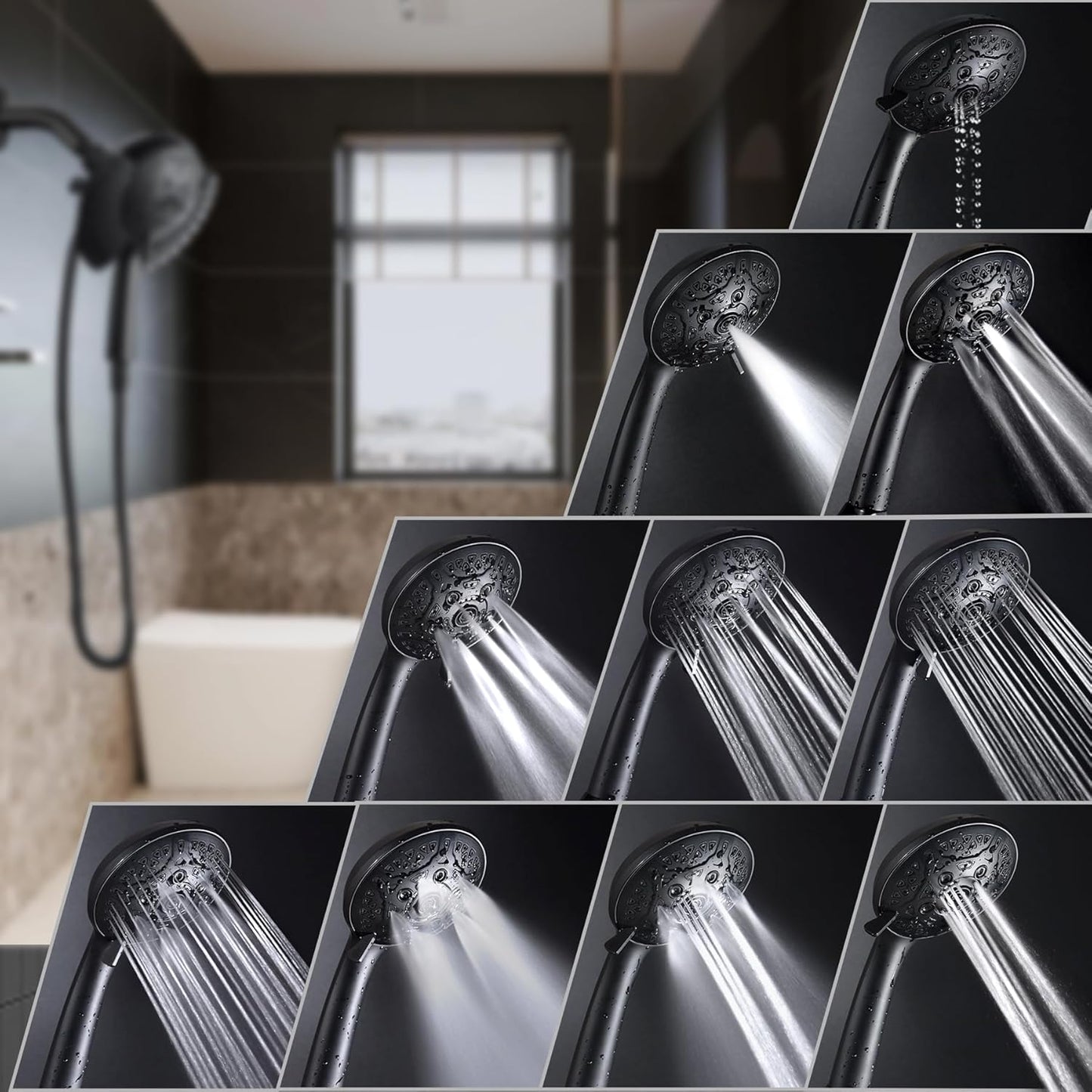 Shower Heads with Handheld Spray Combo: 7.2" Rainfall Shower Head & Handheld Shower Head 2-IN-1 Shower Head with 60" Rotatable Stainless Steel Hose, Shower Trim Systems