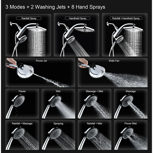 KESTE High Pressure Rain Shower Head: Upgrade Shower Heads with Handheld Spray Combo with Fixed Showerhead & 10 Sprays Handheld, Detachable Shower head Built-in Magnetic Docking & Power Jets