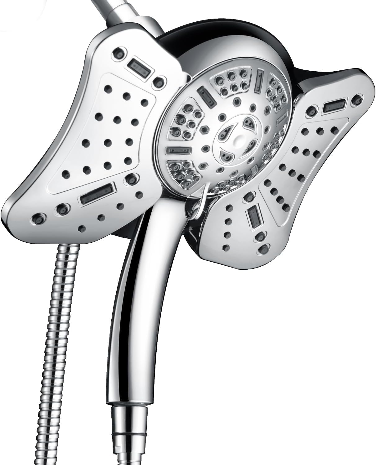 Shower Heads with Handheld Spray Combo: High Pressure Rain Shower Heads with Built-in Power Wash, 9 Mode Adjustable Dual Rainfall Showerhead with Anti-Clog Nozzles and Hose