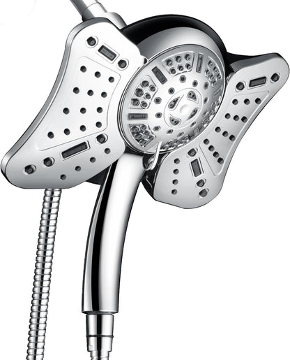 Shower Heads with Handheld Spray Combo: High Pressure Rain Shower Heads with Built-in Power Wash, 9 Mode Adjustable Dual Rainfall Showerhead with Anti-Clog Nozzles and Hose