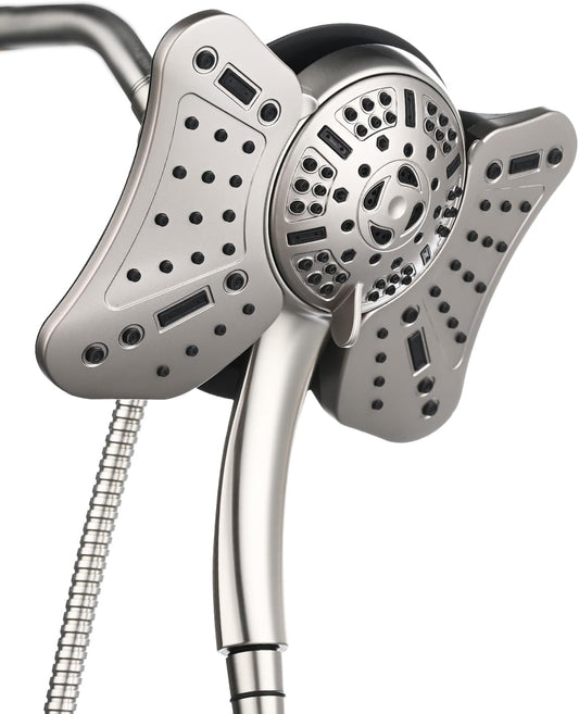Shower Heads with Handheld Spray Combo: High Pressure Rain Shower Heads with Built-in Power Wash, 9 Mode Adjustable Dual Rainfall Showerhead with Anti-Clog Nozzles and Hose