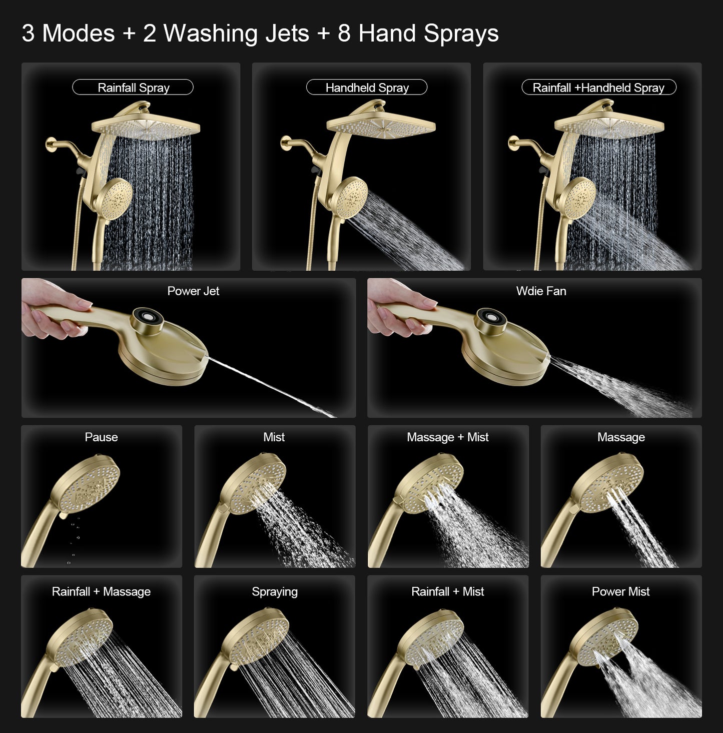 KESTE High Pressure Rain Shower Head: Upgrade Shower Heads with Handheld Spray Combo with Fixed Shower head & 10 Sprays Handheld, Detachable Shower head Built-in Magnetic Docking & Power Jets