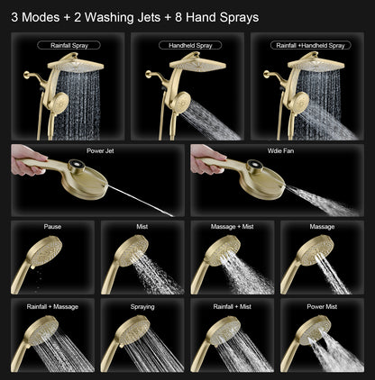 KESTE High Pressure Rain Shower Head: Upgrade Shower Heads with Handheld Spray Combo with Fixed Shower head & 10 Sprays Handheld, Detachable Shower head Built-in Magnetic Docking & Power Jets