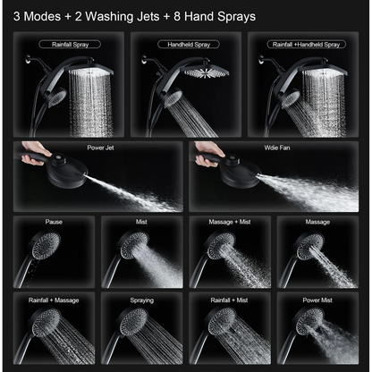 KESTE High Pressure Rain Shower Head: Upgrade Shower Heads with Handheld Spray Combo with Fixed Shower head & 10 Sprays Handheld, Detachable Shower head Built-in Magnetic Docking & Power Jets