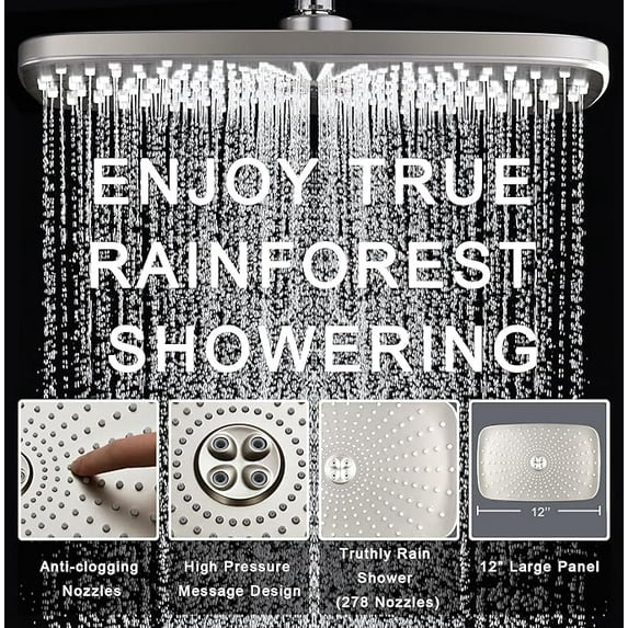 KESTE High Pressure Rain Shower Head: Upgrade Shower Heads with Handheld Spray Combo with Fixed Showerhead & 10 Sprays Handheld, Detachable Shower head Built-in Magnetic Docking & Power Jets