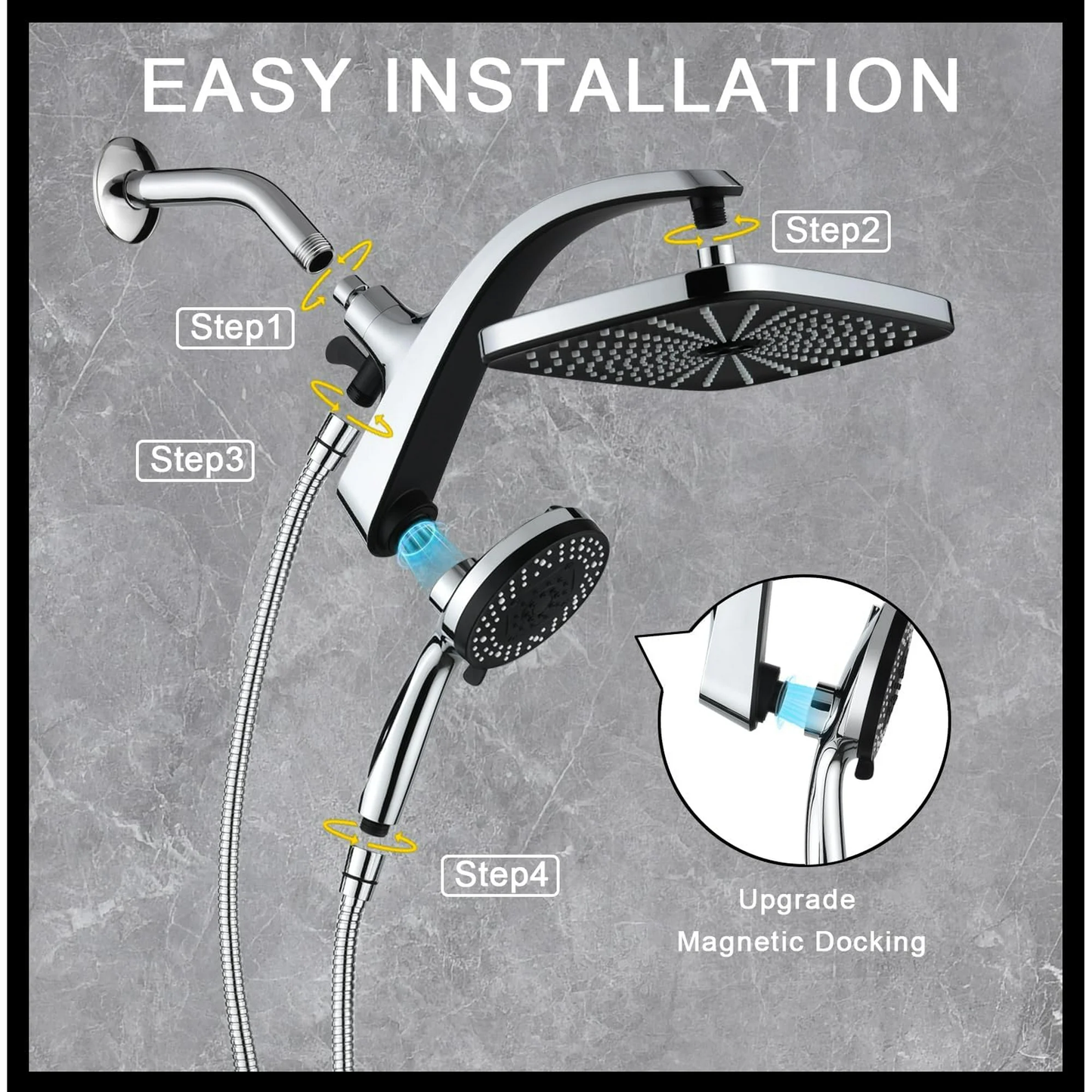 KESTE High Pressure Rain Shower Head: Upgrade Shower Heads with Handheld Spray Combo with Fixed Showerhead & 10 Sprays Handheld, Detachable Shower head Built-in Magnetic Docking & Power Jets