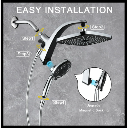 KESTE High Pressure Rain Shower Head: Upgrade Shower Heads with Handheld Spray Combo with Fixed Showerhead & 10 Sprays Handheld, Detachable Shower head Built-in Magnetic Docking & Power Jets