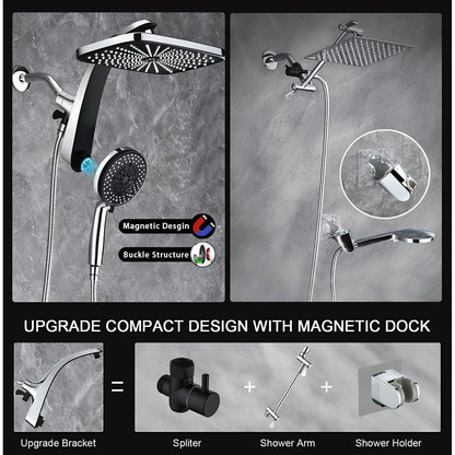 KESTE High Pressure Rain Shower Head: Upgrade Shower Heads with Handheld Spray Combo with Fixed Showerhead & 10 Sprays Handheld, Detachable Shower head Built-in Magnetic Docking & Power Jets