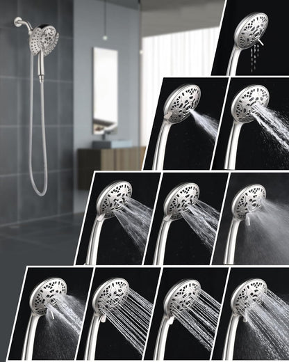 Shower Heads with Handheld Spray Combo: 7.2" Rainfall Shower Head & Handheld Shower Head 2-IN-1 Shower Head with 60" Rotatable Stainless Steel Hose Nickel, Shower Trim Systems