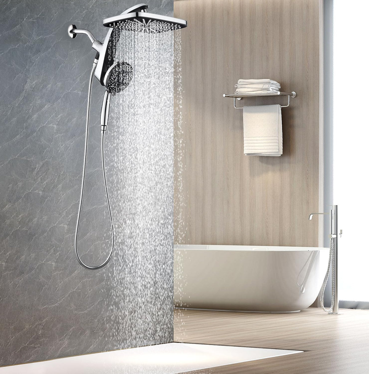 KESTE Shower Hose Extra Long, 71 Inches High-Density Anti-Leak Stainless Steel Handheld Showerhead Hose with Dual Cone Anti-Tangle Nuts, Silver Chrome