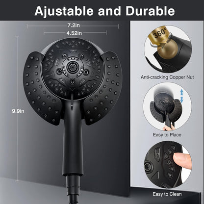 Shower Heads with Handheld Spray Combo: 7.2" Rainfall Shower Head & Handheld Shower Head 2-IN-1 Shower Head with 60" Rotatable Stainless Steel Hose, Shower Trim Systems