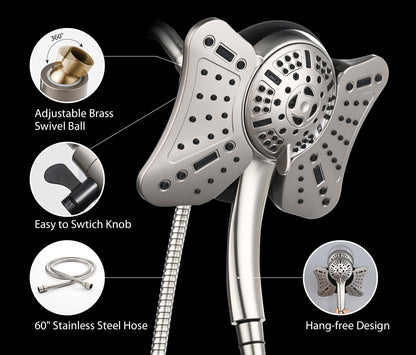 Shower Heads with Handheld Spray Combo: High Pressure Rain Shower Heads with Built-in Power Wash, 9 Mode Adjustable Dual Rainfall Showerhead with Anti-Clog Nozzles and Hose