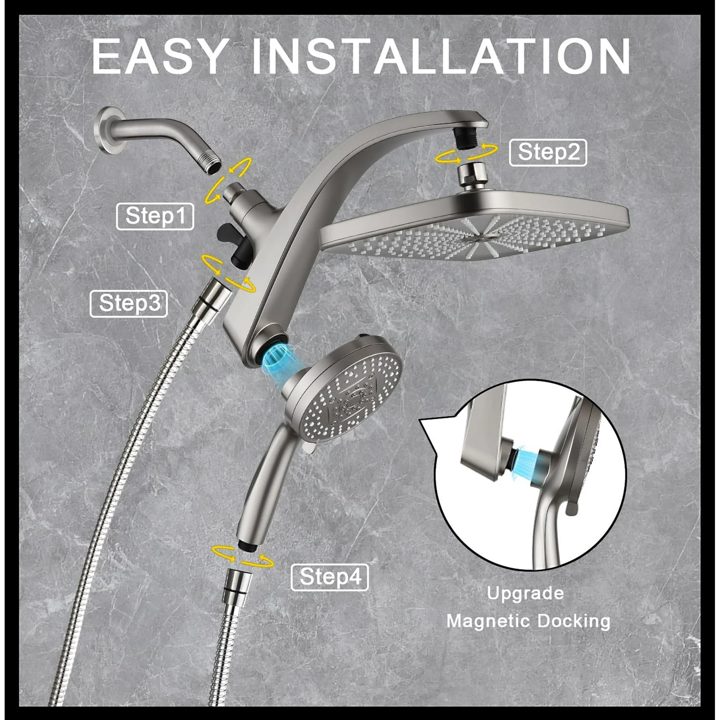 KESTE High Pressure Rain Shower Head: Upgrade Shower Heads with Handheld Spray Combo with Fixed Showerhead & 10 Sprays Handheld, Detachable Shower head Built-in Magnetic Docking & Power Jets
