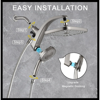 KESTE High Pressure Rain Shower Head: Upgrade Shower Heads with Handheld Spray Combo with Fixed Showerhead & 10 Sprays Handheld, Detachable Shower head Built-in Magnetic Docking & Power Jets
