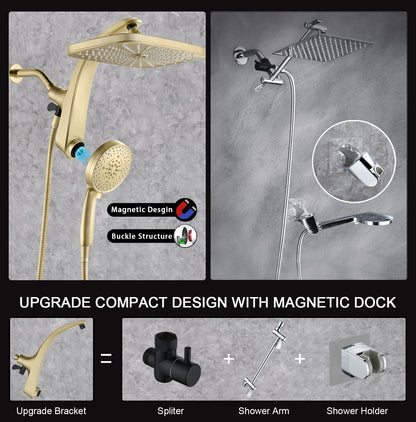 KESTE High Pressure Rain Shower Head: Upgrade Shower Heads with Handheld Spray Combo with Fixed Shower head & 10 Sprays Handheld, Detachable Shower head Built-in Magnetic Docking & Power Jets