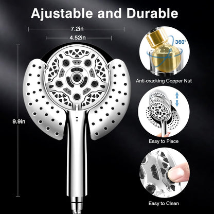 Shower Heads with Handheld Spray Combo: 7.2" Rainfall Shower Head & Handheld Shower Head 2-IN-1 Shower Head with 60" Rotatable Stainless Steel Hose, Shower Trim Systems
