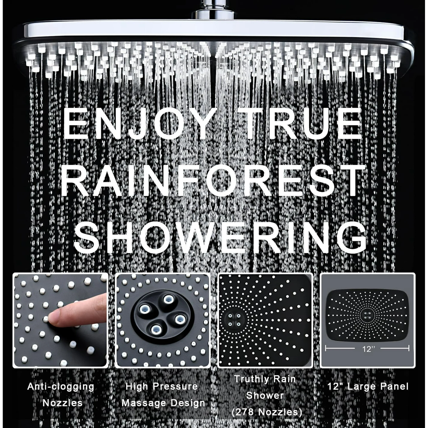 KESTE High Pressure Rain Shower Head: Upgrade Shower Heads with Handheld Spray Combo with Fixed Showerhead & 10 Sprays Handheld, Detachable Shower head Built-in Magnetic Docking & Power Jets