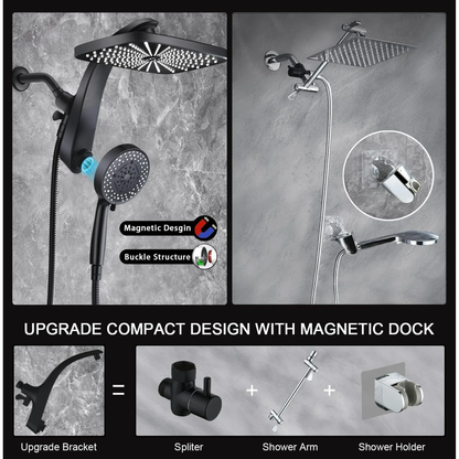 KESTE High Pressure Rain Shower Head: Upgrade Shower Heads with Handheld Spray Combo with Fixed Shower head & 10 Sprays Handheld, Detachable Shower head Built-in Magnetic Docking & Power Jets