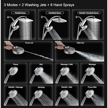 KESTE High Pressure Rain Shower Head: Upgrade Shower Heads with Handheld Spray Combo with Fixed Showerhead & 10 Sprays Handheld, Detachable Shower head Built-in Magnetic Docking & Power Jets