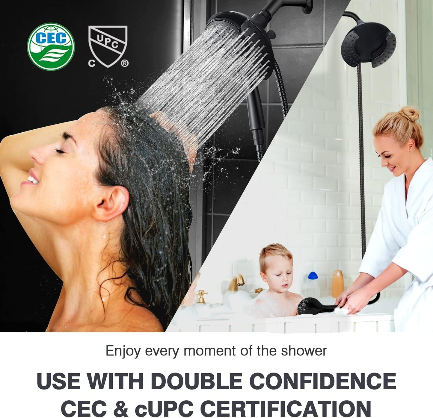 Shower Heads with Handheld Spray Combo: 7.2" Rainfall Shower Head & Handheld Shower Head 2-IN-1 Shower Head with 60" Rotatable Stainless Steel Hose, Shower Trim Systems
