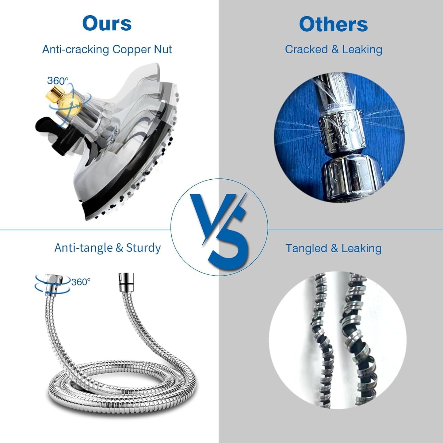 Shower Heads with Handheld Spray Combo: 7.2" Rainfall Shower Head & Handheld Shower Head 2-IN-1 Shower Head with 60" Rotatable Stainless Steel Hose, Shower Trim Systems