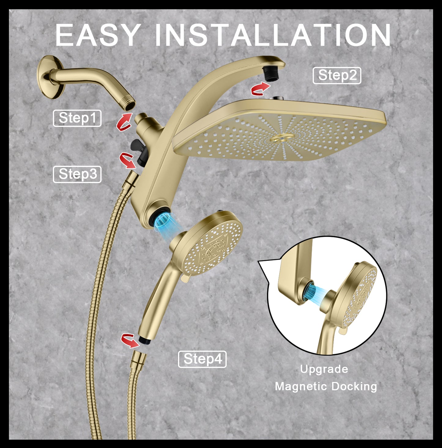 KESTE High Pressure Rain Shower Head: Upgrade Shower Heads with Handheld Spray Combo with Fixed Shower head & 10 Sprays Handheld, Detachable Shower head Built-in Magnetic Docking & Power Jets