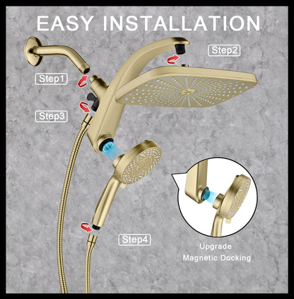 KESTE High Pressure Rain Shower Head: Upgrade Shower Heads with Handheld Spray Combo with Fixed Shower head & 10 Sprays Handheld, Detachable Shower head Built-in Magnetic Docking & Power Jets