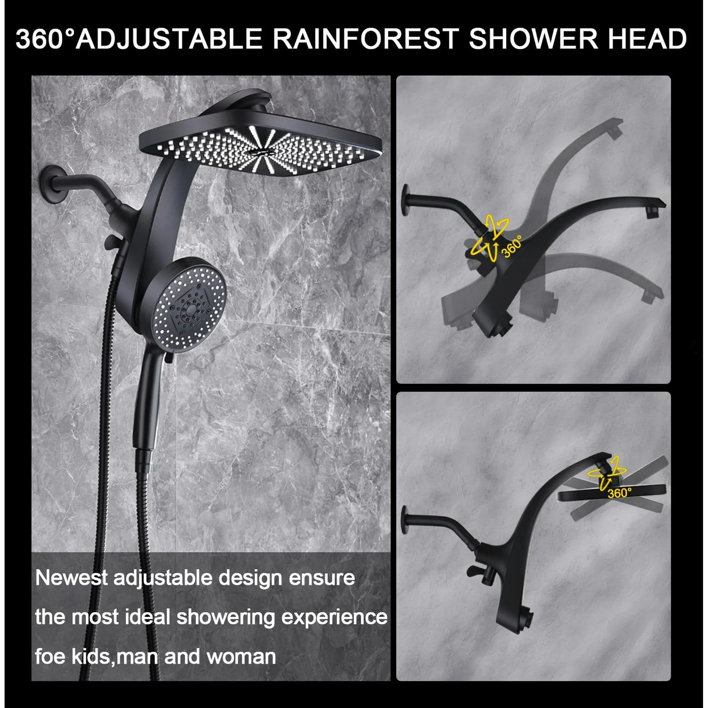 KESTE High Pressure Rain Shower Head: Upgrade Shower Heads with Handheld Spray Combo with Fixed Shower head & 10 Sprays Handheld, Detachable Shower head Built-in Magnetic Docking & Power Jets