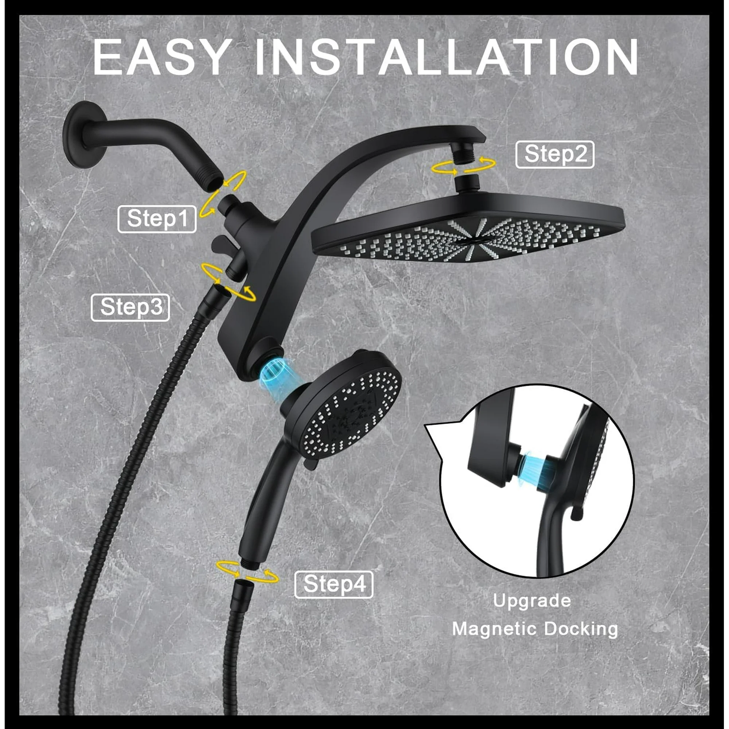KESTE High Pressure Rain Shower Head: Upgrade Shower Heads with Handheld Spray Combo with Fixed Shower head & 10 Sprays Handheld, Detachable Shower head Built-in Magnetic Docking & Power Jets