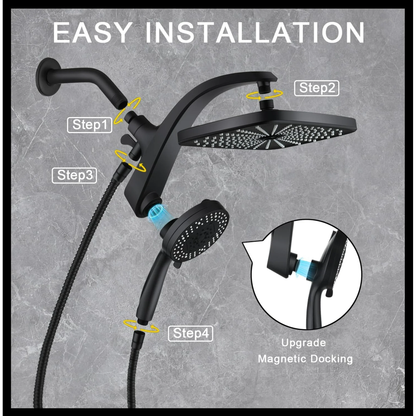 KESTE High Pressure Rain Shower Head: Upgrade Shower Heads with Handheld Spray Combo with Fixed Shower head & 10 Sprays Handheld, Detachable Shower head Built-in Magnetic Docking & Power Jets