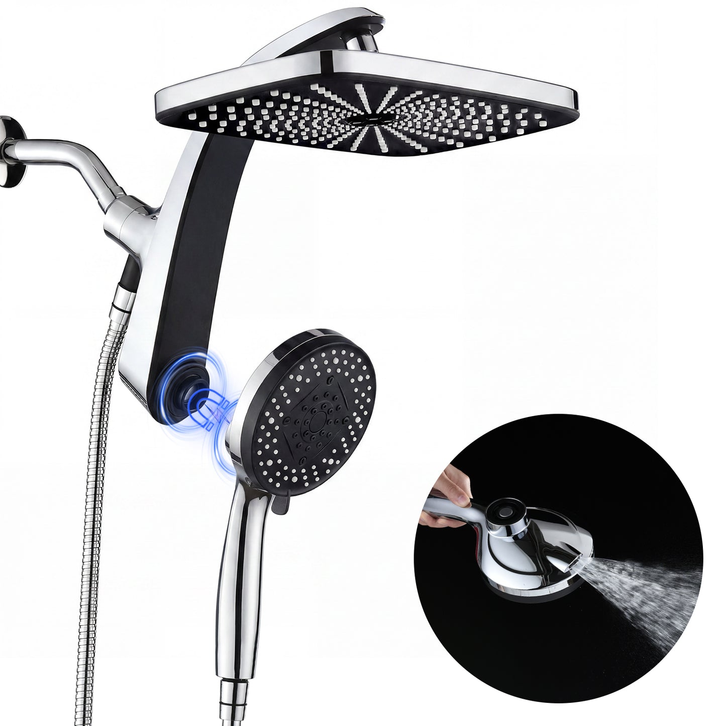 KESTE 12 Inch Shower Head with Handheld Combo, High Pressure Rainfall Showerhead with 9 Modes Handheld Shower, Magnetic Docking, Adjustable Dual Shower Heads for Bathroom, Silver Chrome