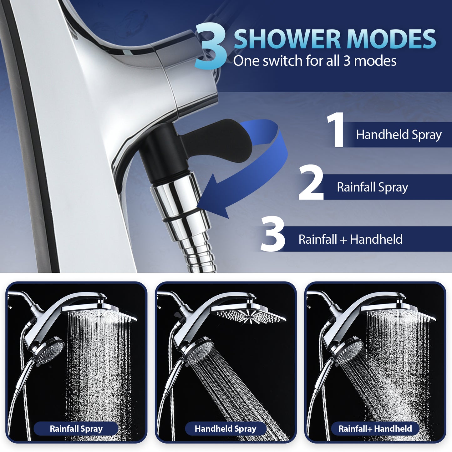 KESTE 12 Inch Shower Head with Handheld Combo, High Pressure Rainfall Showerhead with 9 Modes Handheld Shower, Magnetic Docking, Adjustable Dual Shower Heads for Bathroom, Silver Chrome