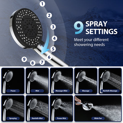KESTE 12 Inch Shower Head with Handheld Combo, High Pressure Rainfall Showerhead with 9 Modes Handheld Shower, Magnetic Docking, Adjustable Dual Shower Heads for Bathroom, Silver Chrome