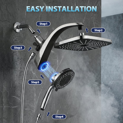 KESTE 12 Inch Shower Head with Handheld Combo, High Pressure Rainfall Showerhead with 9 Modes Handheld Shower, Magnetic Docking, Adjustable Dual Shower Heads for Bathroom, Silver Chrome