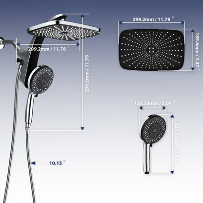 KESTE 12 Inch Shower Head with Handheld Combo, High Pressure Rainfall Showerhead with 9 Modes Handheld Shower, Magnetic Docking, Adjustable Dual Shower Heads for Bathroom, Silver Chrome